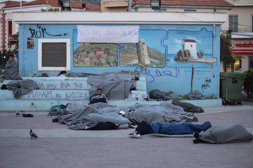 Afghan refugees occupy Sappho Square. (Joan Mas)